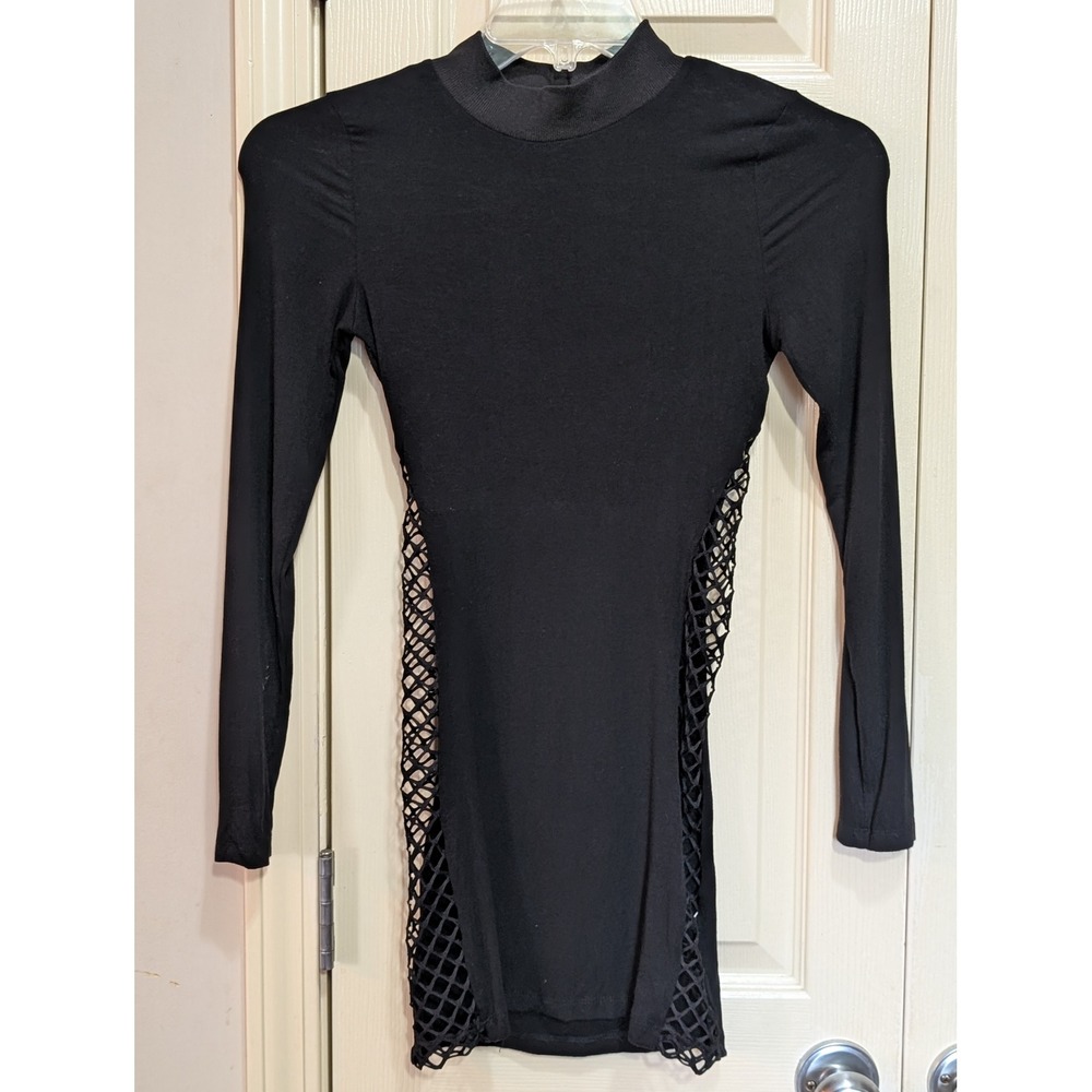 Aria Clothing Edgy Lattice Side Bodycon Mini Dress Black XS Y2K Sultry Goth Club